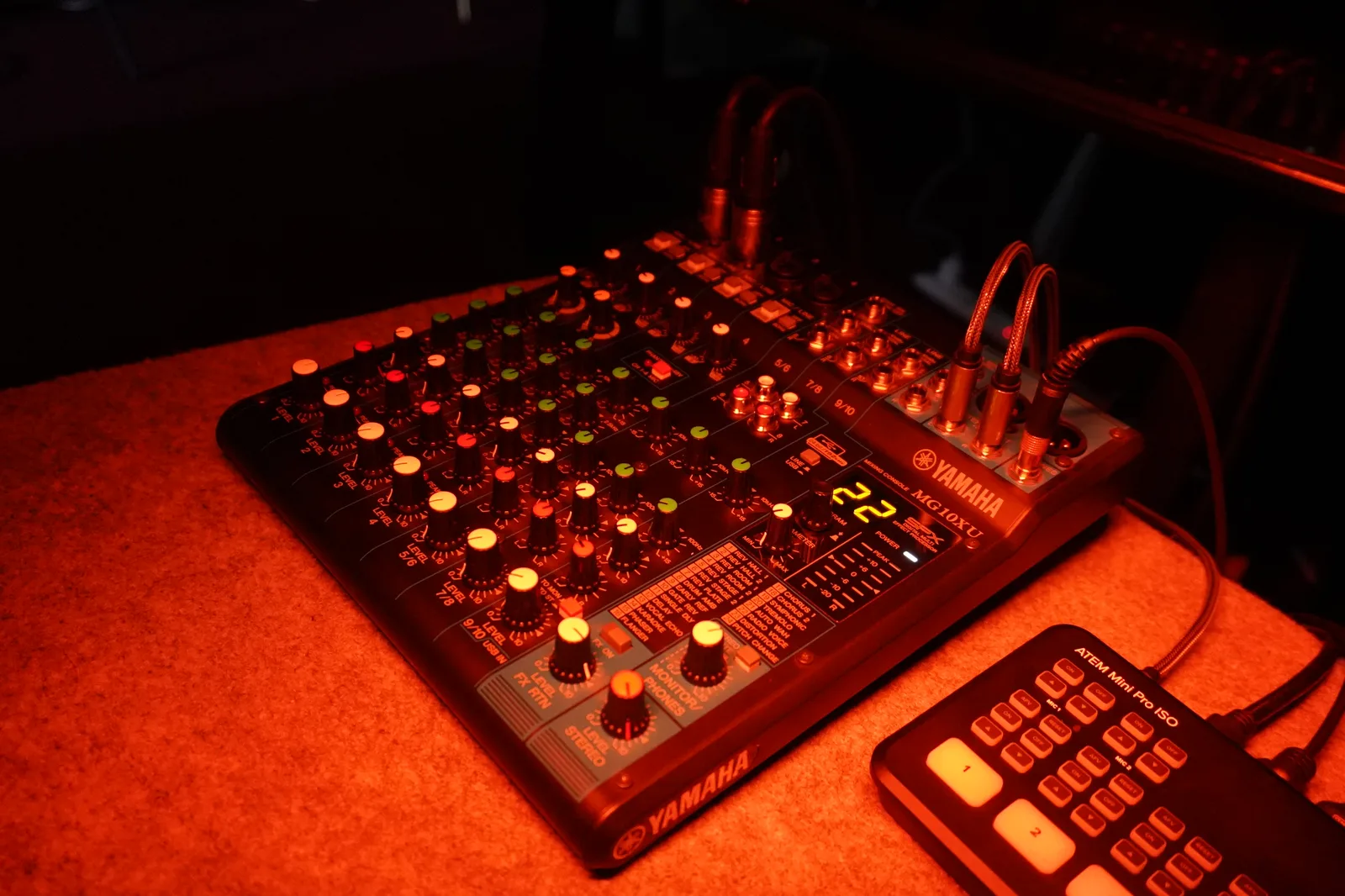 Yamaha MG10XU mixing console with ATEM Mini Pro ISO switcher